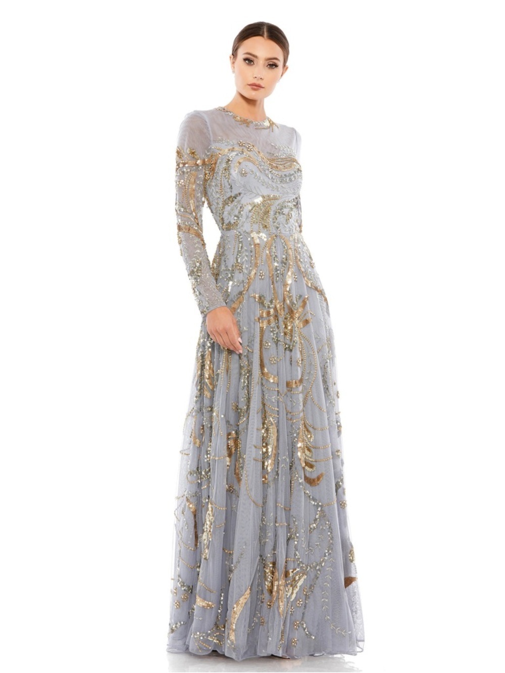 Mac Duggal 5217 Long Sleeve Embellished Illusion Evening Gown Size 4 NWT
